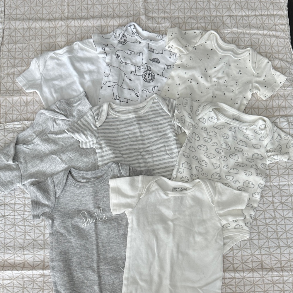 Various Brands - Baby Onesies in White and Gray - Lot of 8